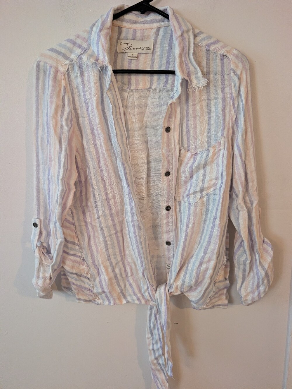 Vintage Havana Pastel Striped Button Down Toe Front Women's Shirt Size Small